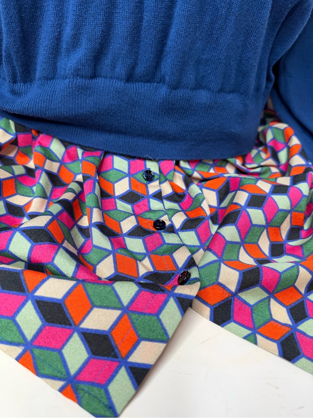 The Limited Blue Knit Top with Multicolor Geometric Skirt Set - Picture 2 of 6